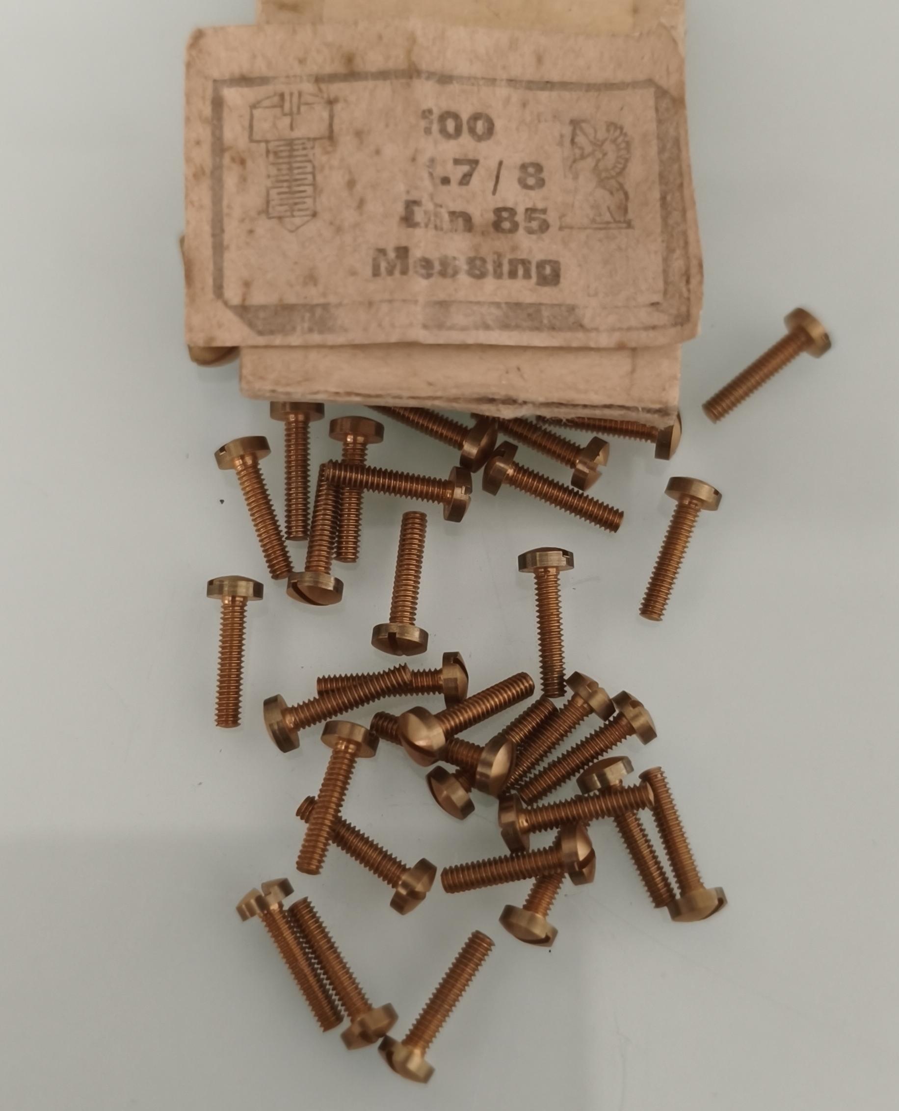Flachkopfschraube DIN 85 Alte Kopfform, Messing, Oldtimer Schraube