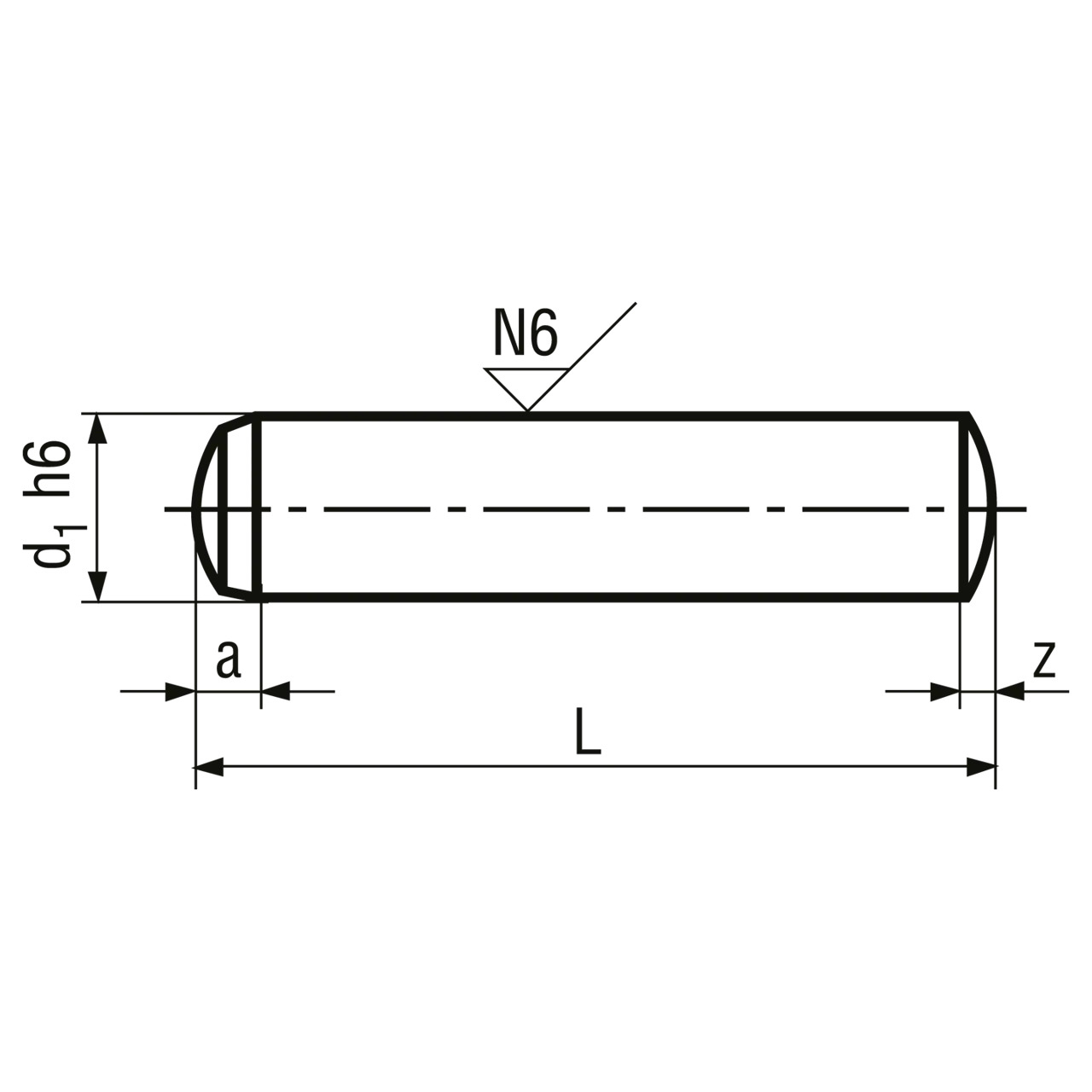 DIN 6325/ISO 8734 Zylinderstifte h6 Stahl gehärtet Zeichnung